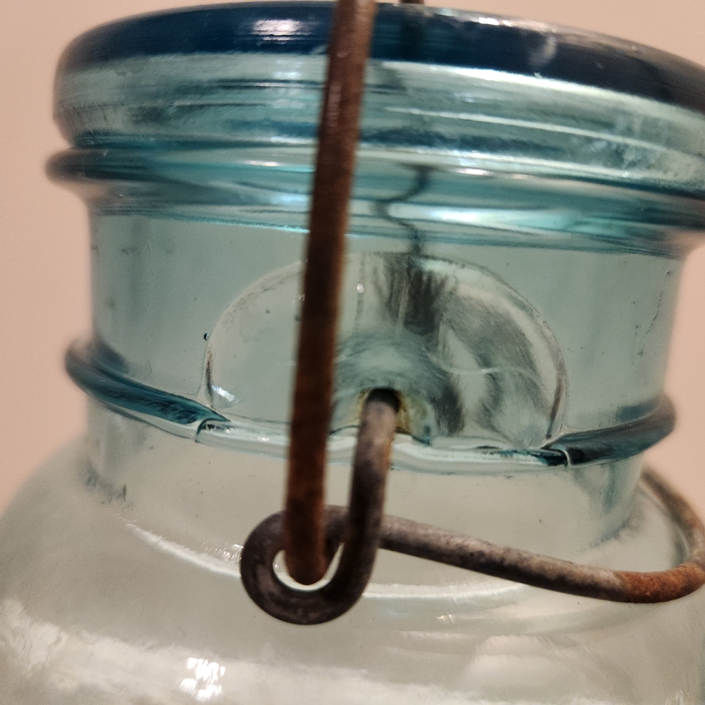 Vintage Ball Ideal Aqua Blue Glass Mason Jar Mold #4 With Lid And Bail - Picture 4 of 10